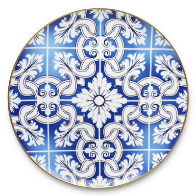 Royal gold rim blue and white porcelain ceramic plate wedding decoration